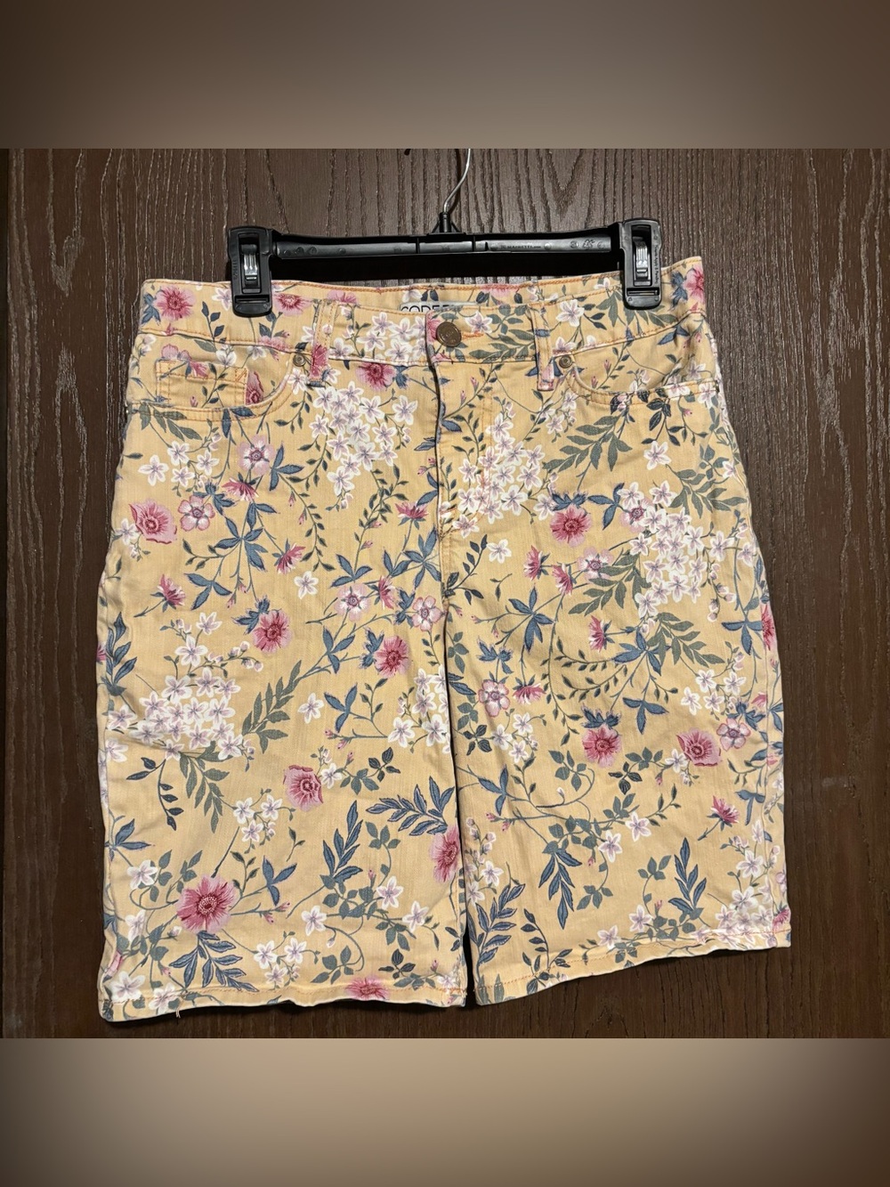 Code Bleu Floral Yellow Corduroy Bermuda Shorts